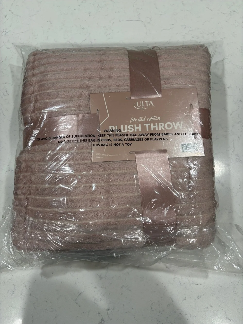 Ulta Beauty Plush Throw Blanket - Dusty Rose & Cream